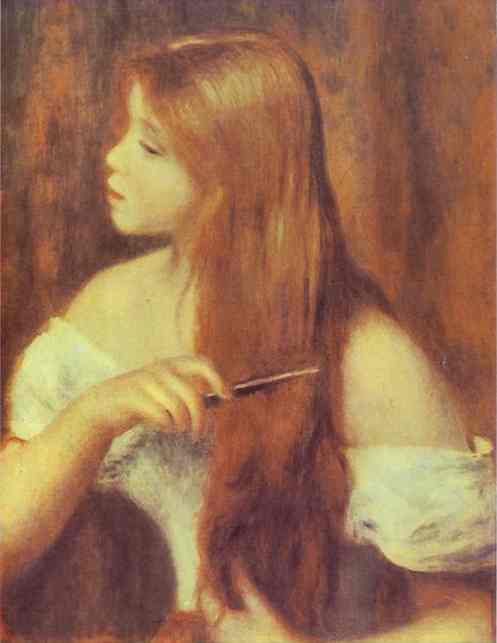 Young Girl Combing Her Hair - Pierre-Auguste Renoir painting on canvas